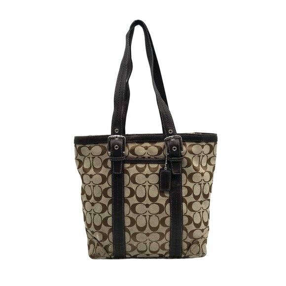Coach Beige & Brown Canvas Hampton Tote Bag F12645 - Picture 1 of 11